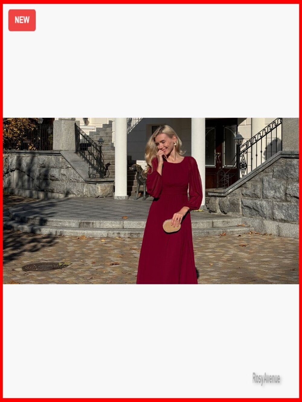 Floor Length Formal Dress Long Sleeve Chiffon A-Line Pleated Evening Gown - Picture 7 of 7